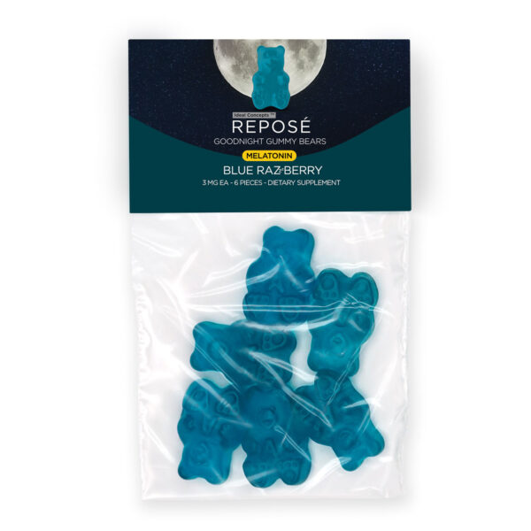 Blue gummy bears in a packet