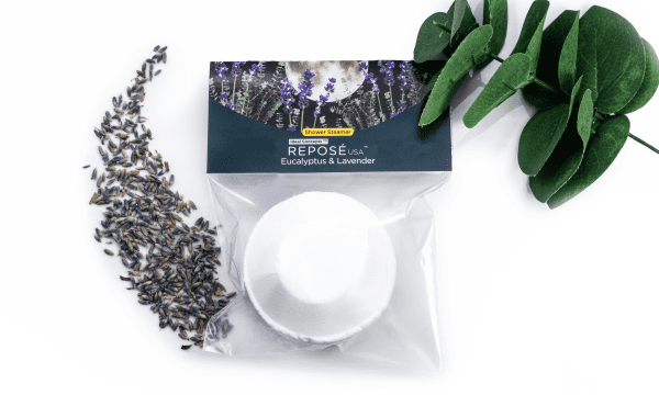 white shower steamer and green leafs