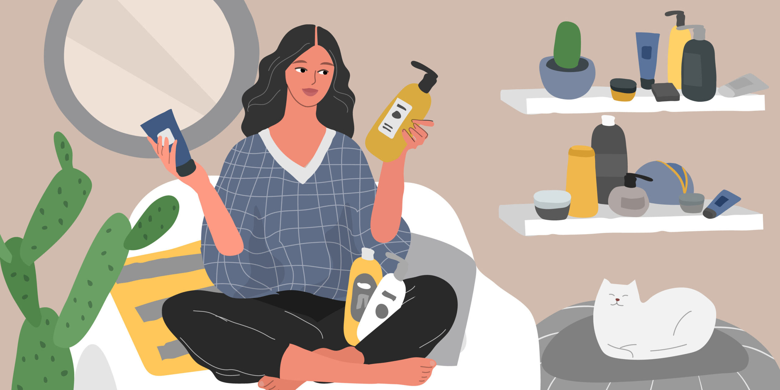 a women holding skincare products